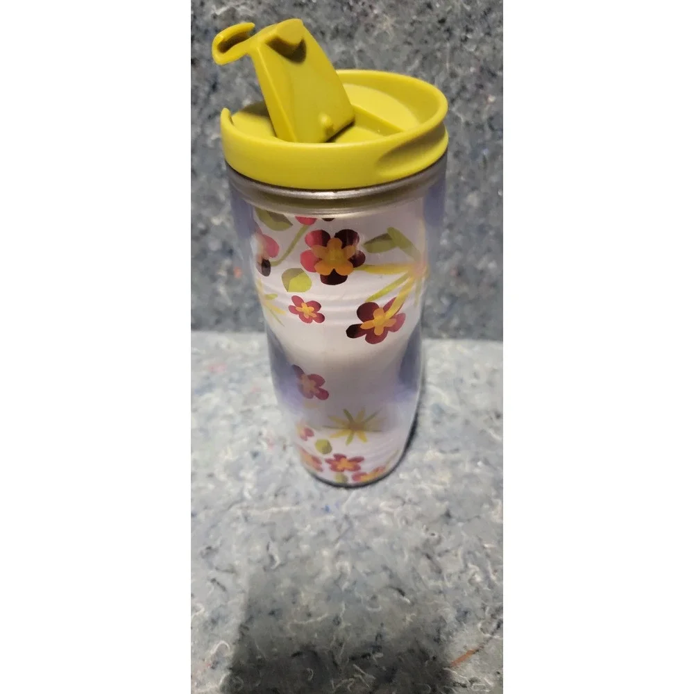 Starbucks‎ Vintage 2008 Commuter Tumbler Green Fllip Lid w/florals 12oz